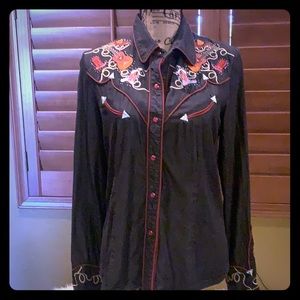 Scully Embroidered Vintage Western Snap Shirt